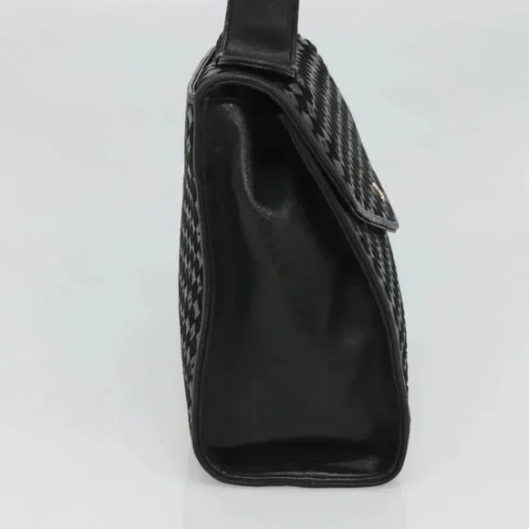 BALLY Hand Bag Leather Black Gold Auth BA1164